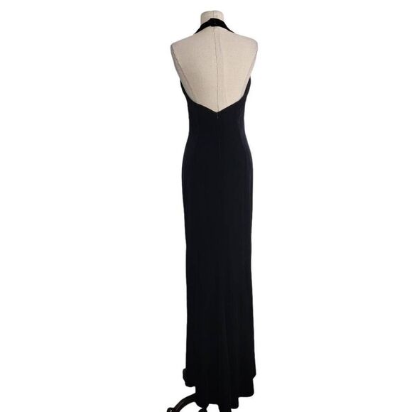 Vtg Y2K Betsey & Adam Black Velvet Formal Maxi Dress Sz M Halter Beaded V-Neck - Picture 3 of 7